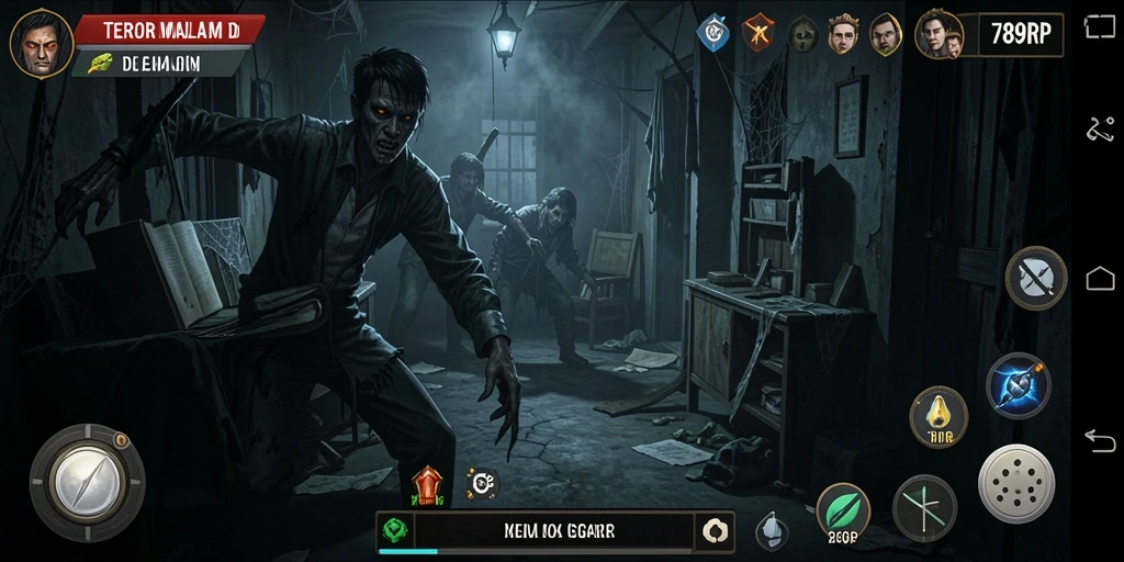 Screenshot gameplay 789RP yang menunjukkan suasana horror yang mencekam.