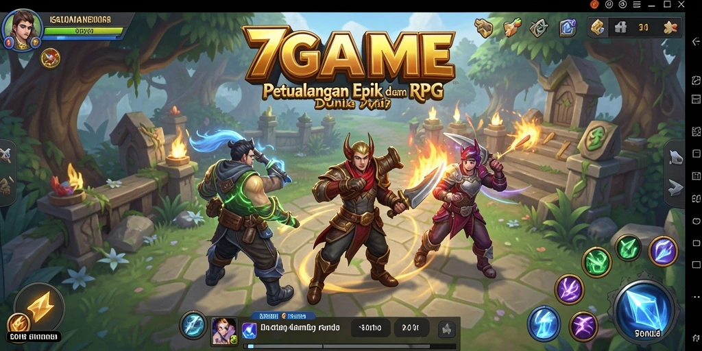 Screenshot gameplay 7GAME yang menampilkan pertarungan seru dan karakter yang beragam.