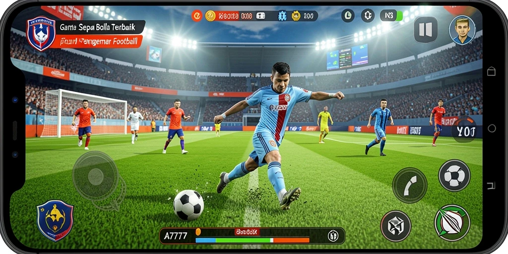 Tampilan gameplay A7777 dengan aksi sepak bola yang seru.