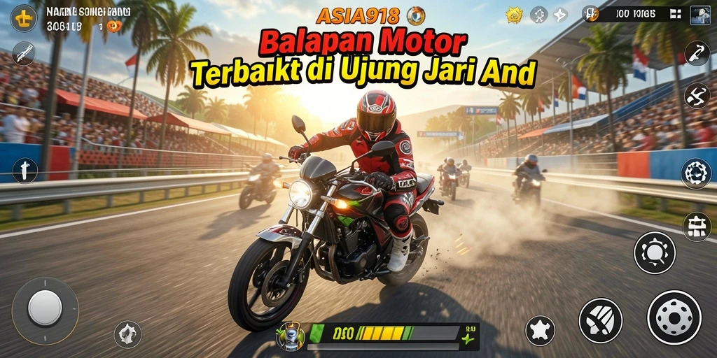 Tangkapan layar dari ASIA918 menampilkan momen balapan yang mendebarkan dengan grafis luar biasa.
