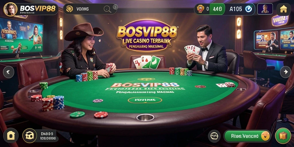 Tampilan gameplay Live Casino yang mendebarkan dan interaktif di BOSVIP88.