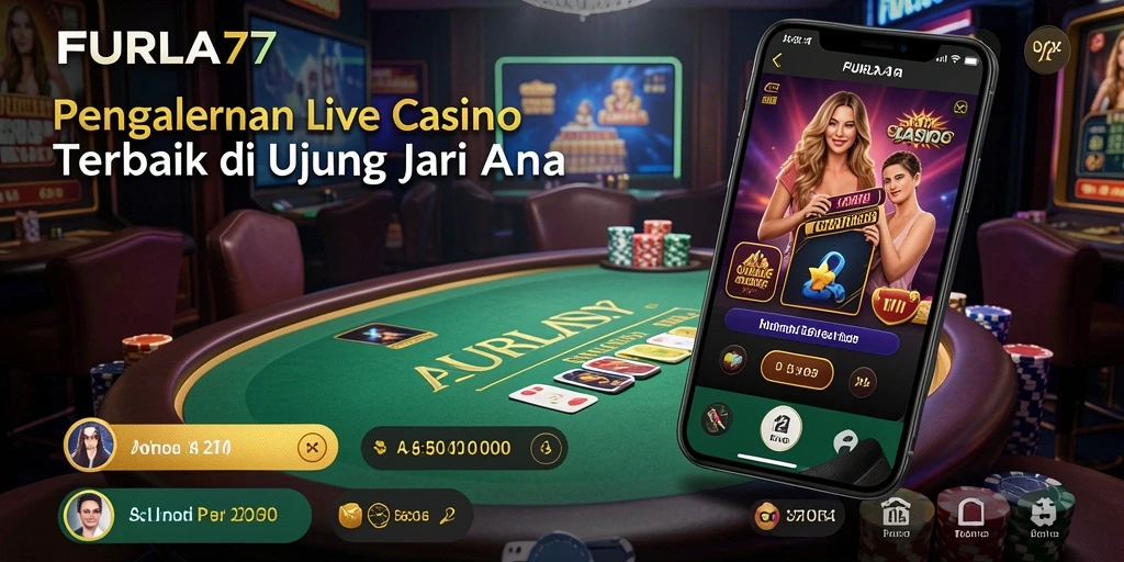 Screenshot gameplay Live Casino FURLA77 dengan dealer langsung dan permainan meja.