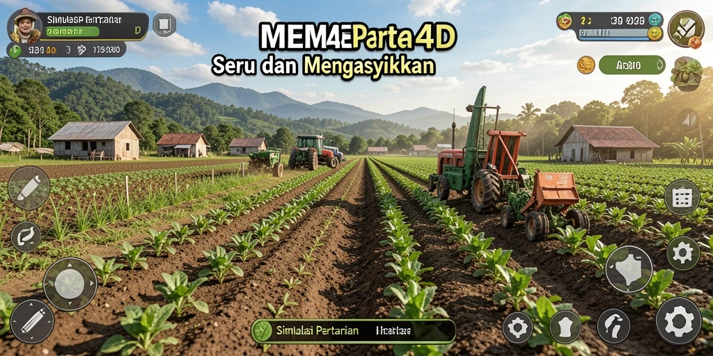Tangkapan layar gameplay MEME4D dengan aktivitas bertani yang menarik.