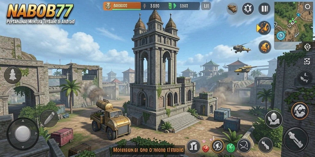Screenshot gameplay NABOB77 menampilkan aksi Tower Defense yang mendebarkan.