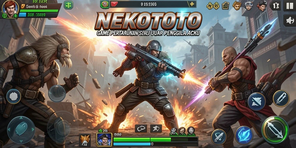 Tampilan seru pertarungan di NEKOTOTO dengan karakter unik.