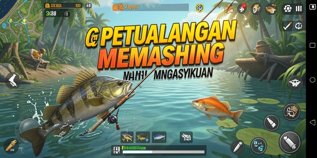 Screenshot gameplay X88 menampilkan momen memancing yang seru dan indah.